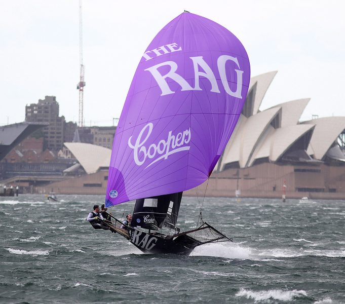 Classic Sydney Harbour scene, a flying 18 and the Sydney Opera House