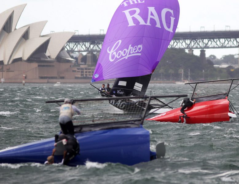 Lead is about to change as Rag & Famish Hotel goes past the capsized Yandoo and Smeg