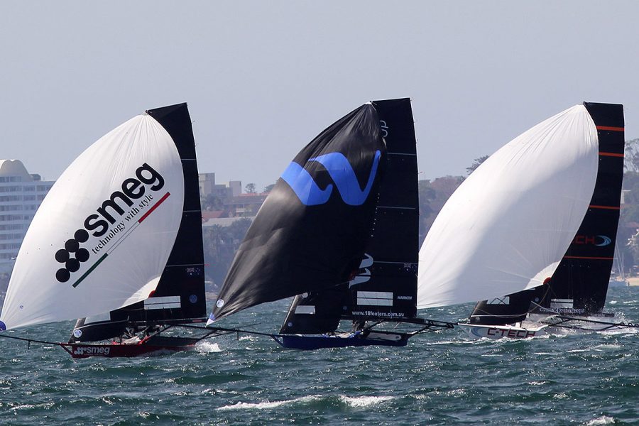 the three leaders down the first spinnaker ruin in Race 3